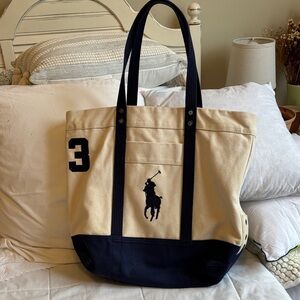 Polo by Ralph Lauren cream and Navy Canvas Tote /unisex